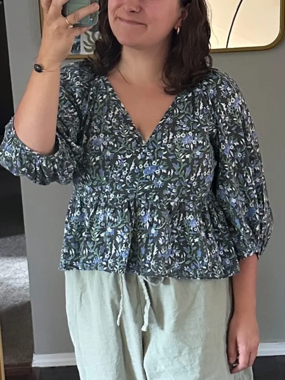 Cotton Indian block print puff sleeve top